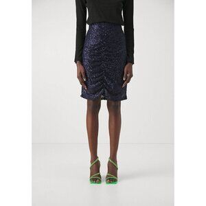 2nd Day NEW women Navy Blue sequin pencil skirt sz 36 (Small) BNWT ruched